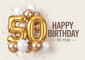 Happy 50th Birthday Gold Balloons and Confetti Celebration