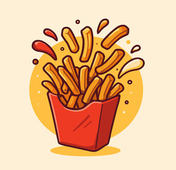 French fries floating cartoon vector icon illustration fast food object icon isolated flat vector
