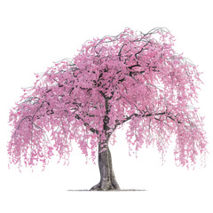 Obraz premium A beautiful weeping cherry blossom tree with vibrant pink flowers in full bloom, symbolizing spring and renewal.