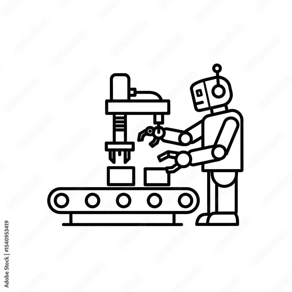 Poster robot operating machinery on a production line