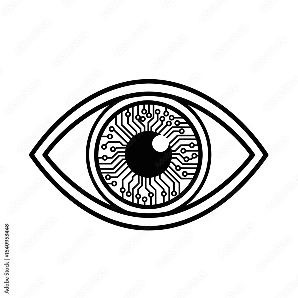 Poster artificial intelligence eye icon with circuit pattern