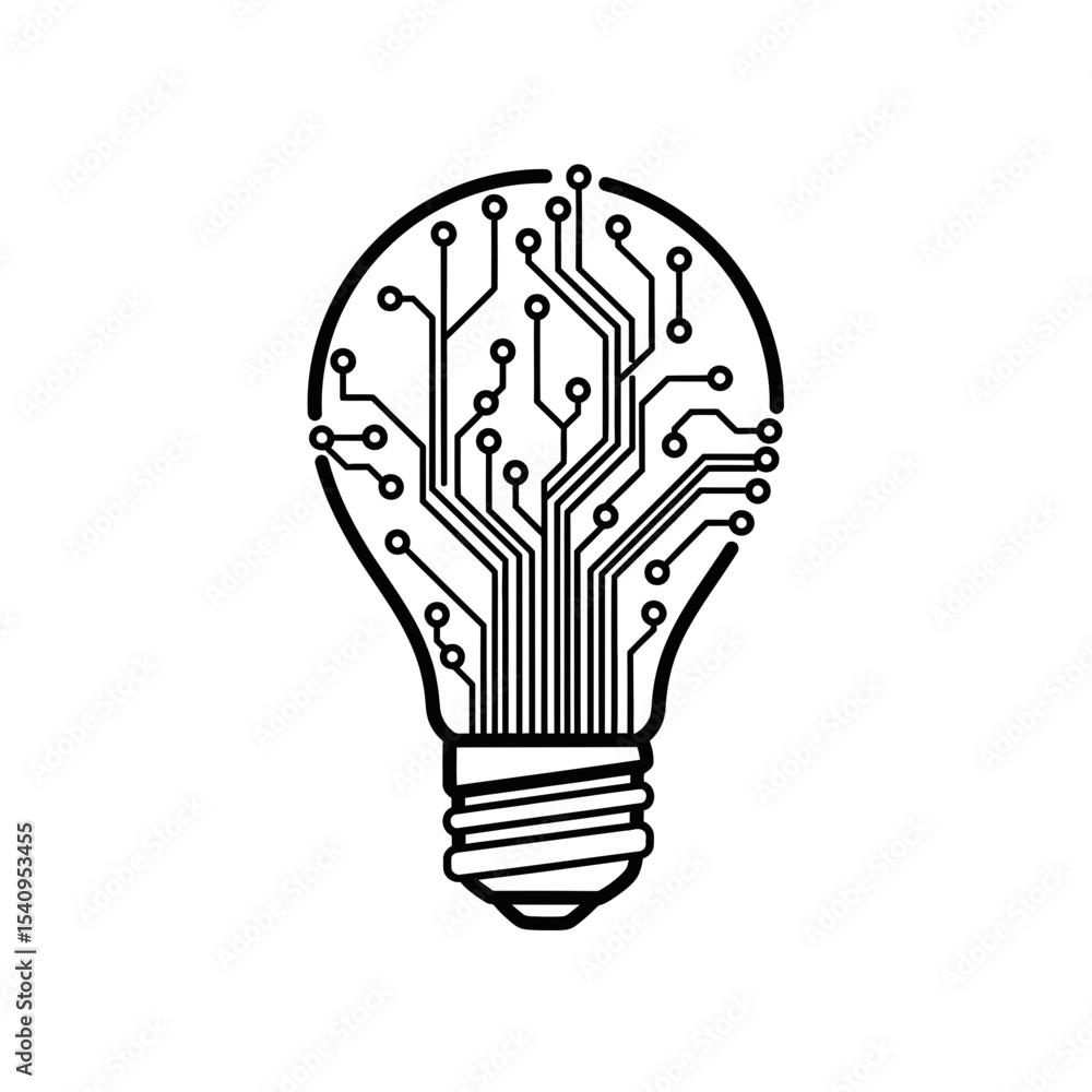 Poster artificial intelligence light bulb icon with circuit design