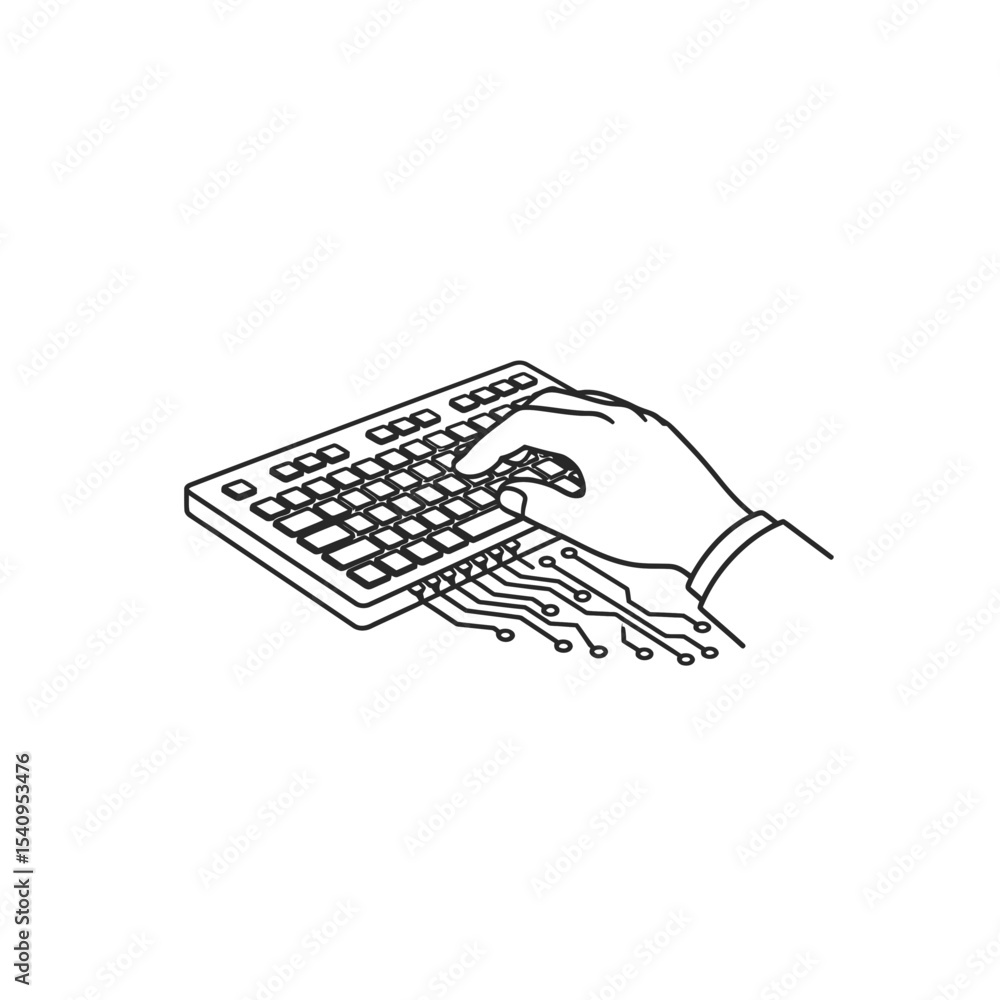 Aufkleber hand interacting with keyboard in artificial intelligence concept