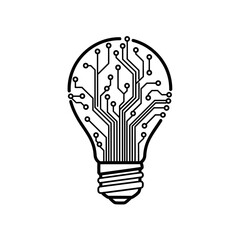Artificial Intelligence Light Bulb Icon with Circuit Design