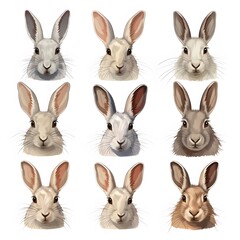 Obraz premium Collection of Rabbit Head Illustrations Isolated on White Background for Graphic Design Projects