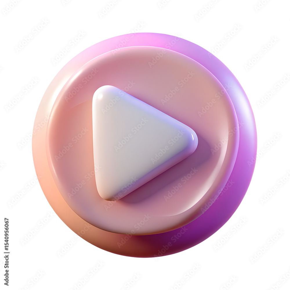 Fototapete 3d rendered play button icon with glossy pink and purple gradient, modern media player symbol, ui el