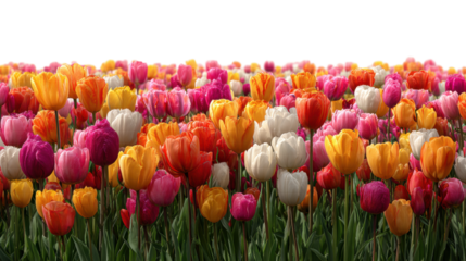Vibrant tulip blooming event flower field nature sunny day wide angle floral beauty cut out png