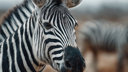 Naklejka premium Close-up Zebra Portrait in Savanna Setting