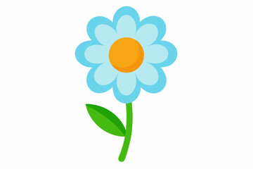 Cute Cartoon Light Blue Daisy Flower Orange Center Green Stem Leaf