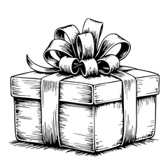 Vintage sketch of a gift box with a ribbon and bow  