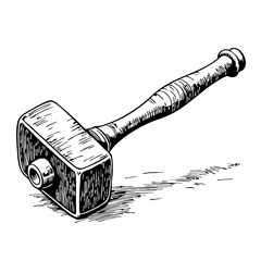 Vintage sketch of a wooden mallet lying on a surface  