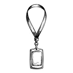 Lanyard with blank rectangular pendant in vintage sketch style  