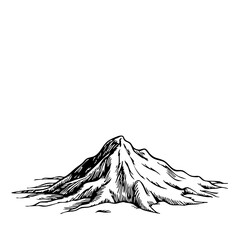 Vintage sketch of a mountain landscape with snow-covered peak  