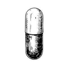 Vintage sketch of a capsule pill on white background  