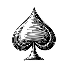 Vintage sketch of spade playing card symbol in black and white  