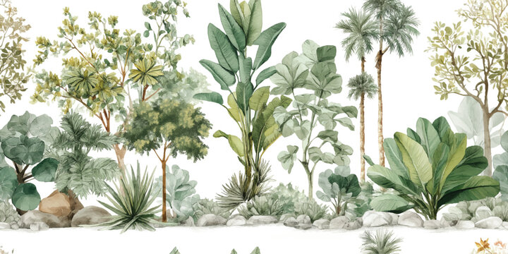 Watercolor Illustration of Prehistoric Jungle Plants. Lush Dinosaur-Era Flora for design, textile, packaging, fabric, wallpaper, branding, stationery, wrapping paper interior decor