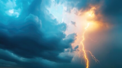 Obraz premium Dramatic storm clouds with a vibrant lightning strike