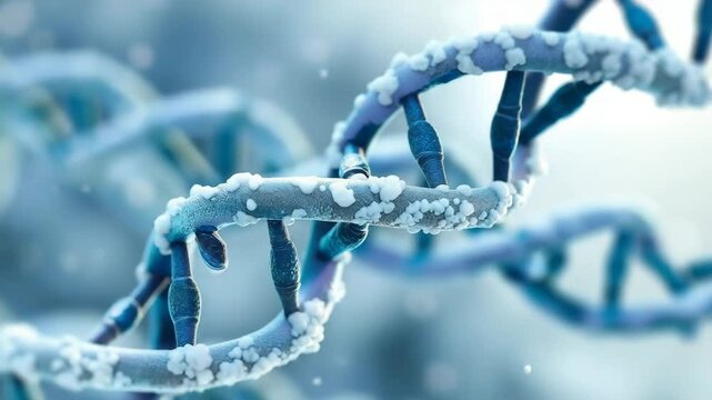 Exploring the intricate structure of DNA in a frozen environment showcasing the beauty of molecular biology and genetics - Powered by Adobe