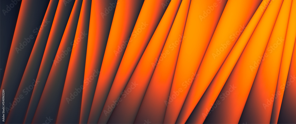 Poster vibrant glowing sunset colors blend with smooth geometric folds. warm orange yellow hues create dyna