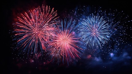 Fototapeta premium High-Quality Stock image of patriotic-colored fireworks with red, white, blue theme.