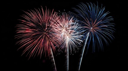 High-Quality Stock image of patriotic-colored fireworks with red, white, blue theme.