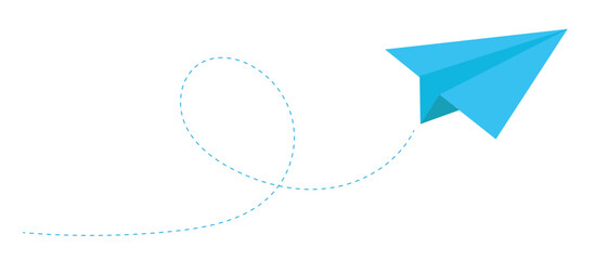 Paper plane icon with dotted line. Airplane vector, icon. Silhouette of  flying paper plane vector symbol with dotted track direction. Vector illustration. © Usha
