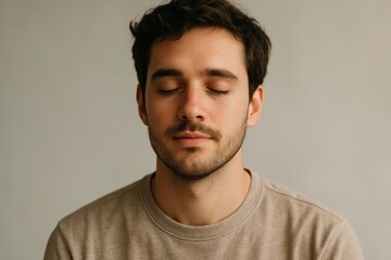 Obraz premium Relaxed Young Man Calm Peaceful Expression Portrait