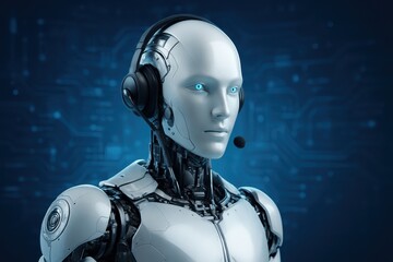 Robot Call Center Agent Headset Microphone AI Support