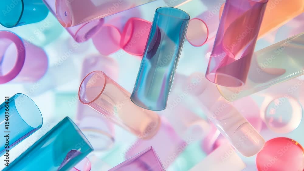 Poster colorful plastic tubes float in the air creating a vibrant atmosphere in a creative workspace during