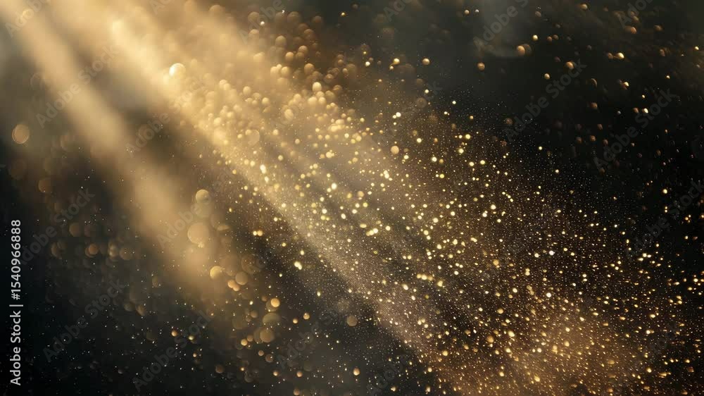 Aufkleber Light beams illuminate golden particles in an enchanting display of beauty, creating a mesmerizing atmosphere in a dimly lit space during an artistic exploration