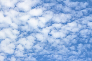 Expansive blue sky filled with fluffy white clouds, creating a serene atmosphere, ideal for...