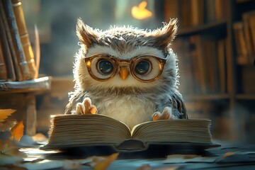 Wise Owl Reading a Book