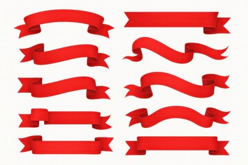 Vector Red Ribbons Banner Promotion Illustration Set