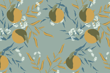 Sophisticated and delicate citrus florals with fine line details and muted color palette for upscale branding and packaging