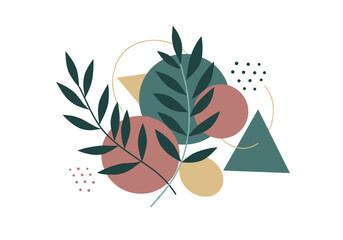 Abstract leaves and geometric shapes in modern minimalist design  
