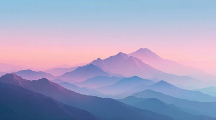 A gradient background with mountains at sunrise, featuring soft colors and a gradient of pink to blue sky The mountains have various shapes, creating an atmosphere of tranquility Generative AI