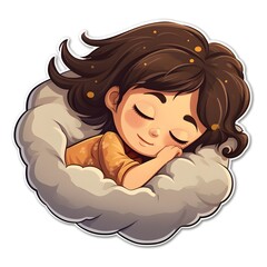 Cute Little Girl Sleeping Cartoon Sticker Template Design for Children Products