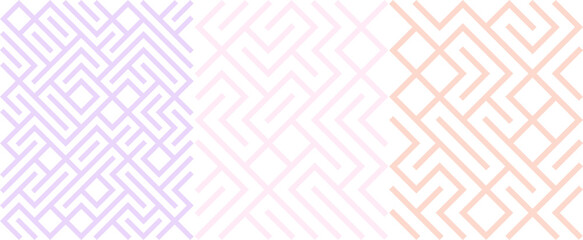 Abstract geometric pattern with interlocking lines in lavender, pink, and peach hues on a white background.