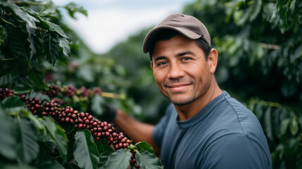 Coffee bean journey from farm to cup farmworkers harvesting beans.