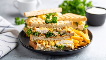 Delicious Chicken Salad Sandwiches with French Fries