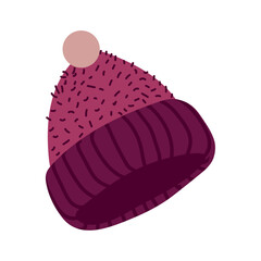 Fluffy stitched maroon beanie. Vector