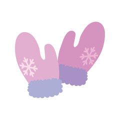 Fuzzy pink snowflake mittens. Vector