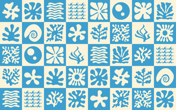 coral ocean wavy floral seamless pattern groovy naive style flowers plants vacation summer sea theme vector texture hand drawn botanic art