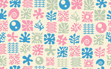 ocean pattern coral wavy floral seamless pattern groovy naive style flowers plants vacation summer sea theme vector aesthetic texture hand drawn botanic art for fabric textile paper print