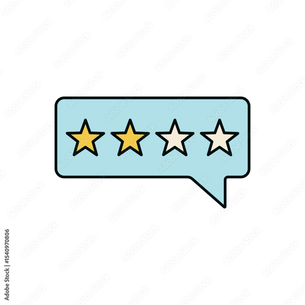 Poster flat style customer review speech box showing two out of four stars for service quality
