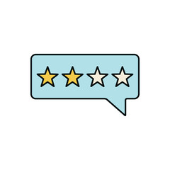Flat style customer review speech box showing two out of four stars for service quality
