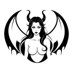 Seductive succubus portrait detailed horns and wings fantasy creature vector for dark fantasy art occult themes and RPG character design