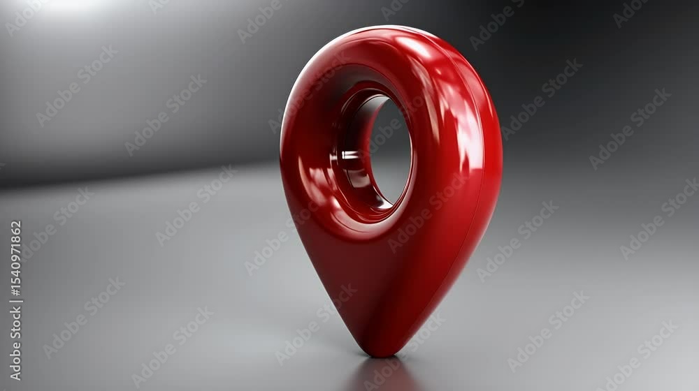 Aufkleber animated 3d red location pin: smooth rotation on gray background