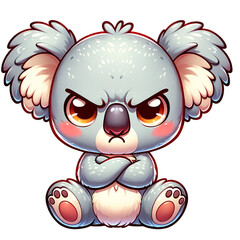 Grumpy Koala: An illustration of an adorable yet grumpy koala, arms crossed, conveying a sense of playful annoyance or stubbornness.