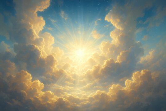 Spiritual heaven paradise concept featuring ethereal sky representing enlightenment and transcendence